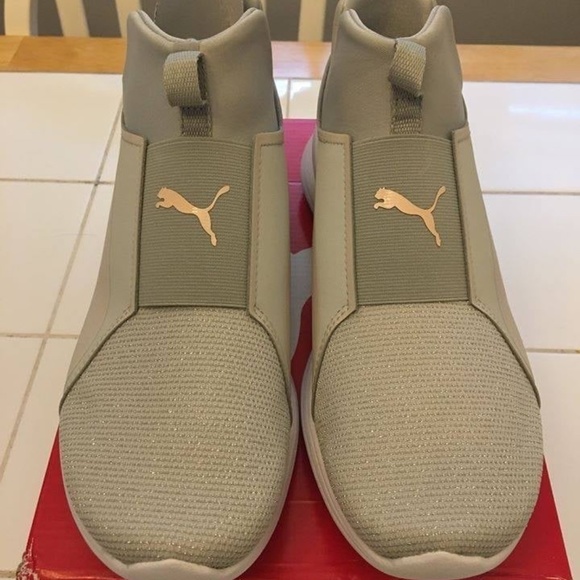 BRAND NEW girl puma rebel mid gleam gray pearl shoes size 5.5Y & 7Y - Picture 5 of 5